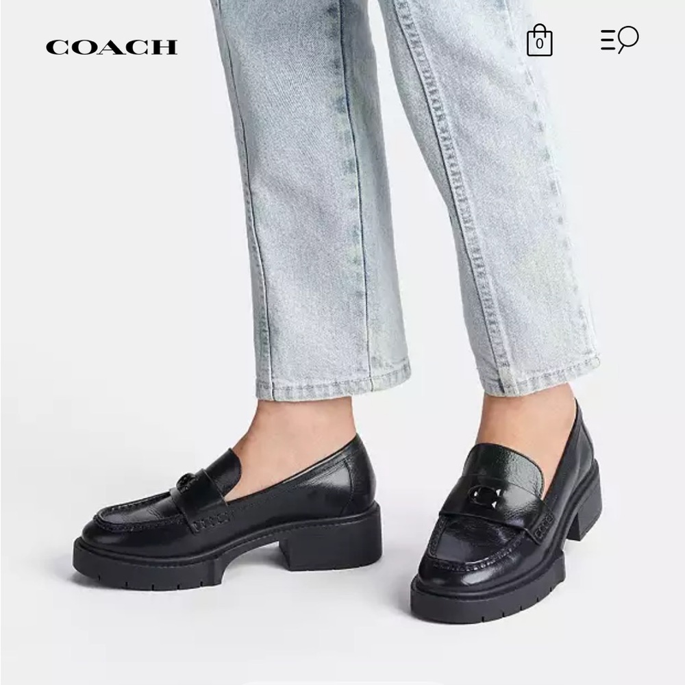 Coach Leah Platform Black Leather Loafers